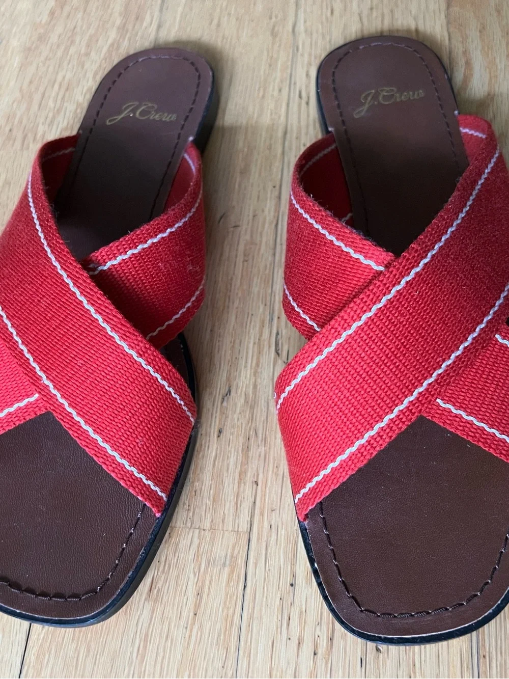 J. Crew Red Crisscross Canvas Slide Sandle